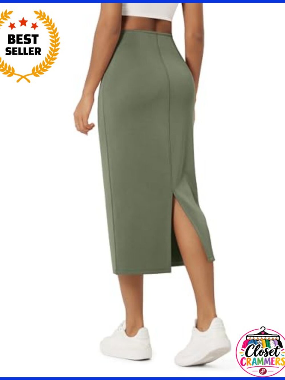 Modal Soft Midi Skirt High Waist Back Slit Pencil Skirt with Pockets